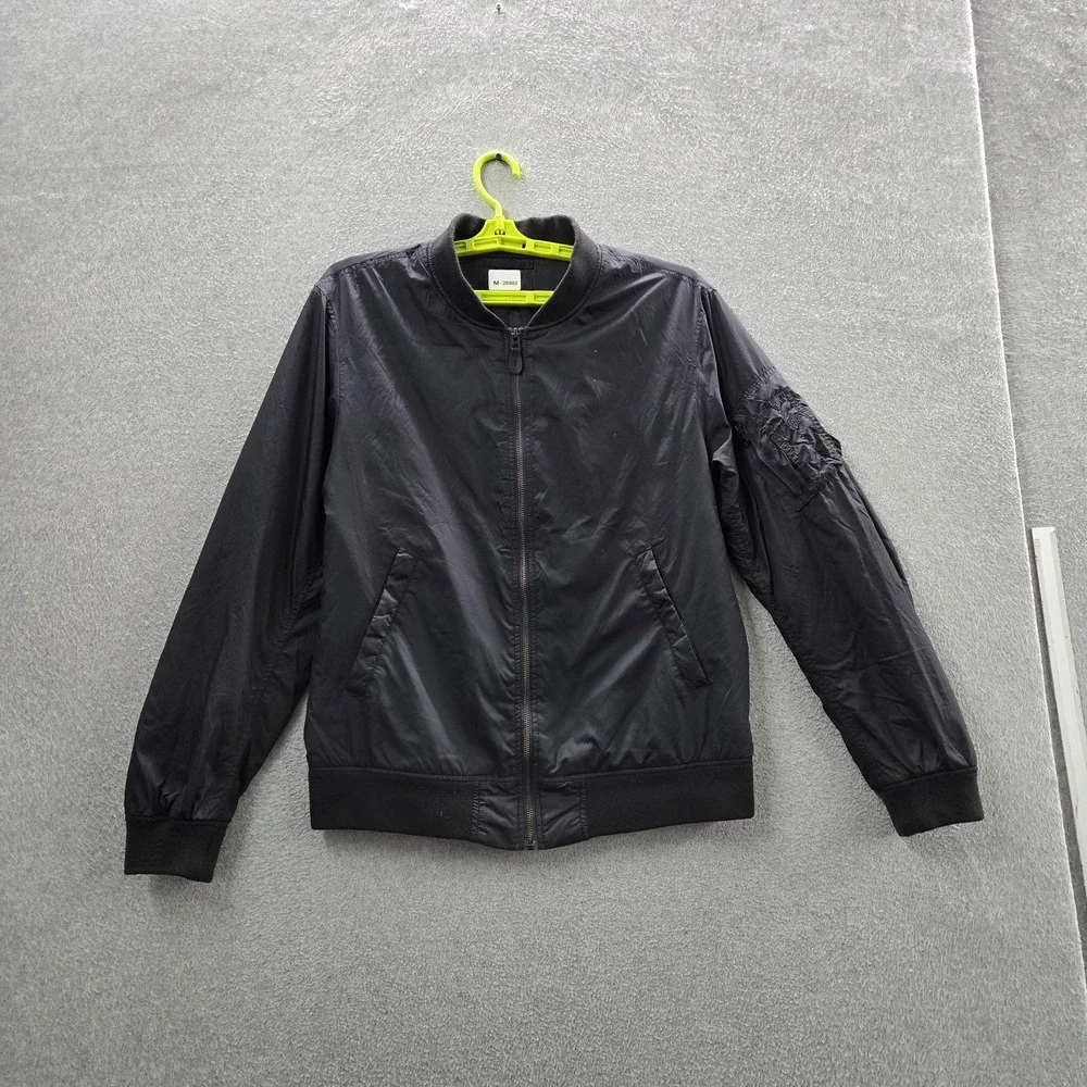 Uniqlo Men Jacket L Black Nylon Polyester MA1 Blouson Bomber Zipper Long Sleeve